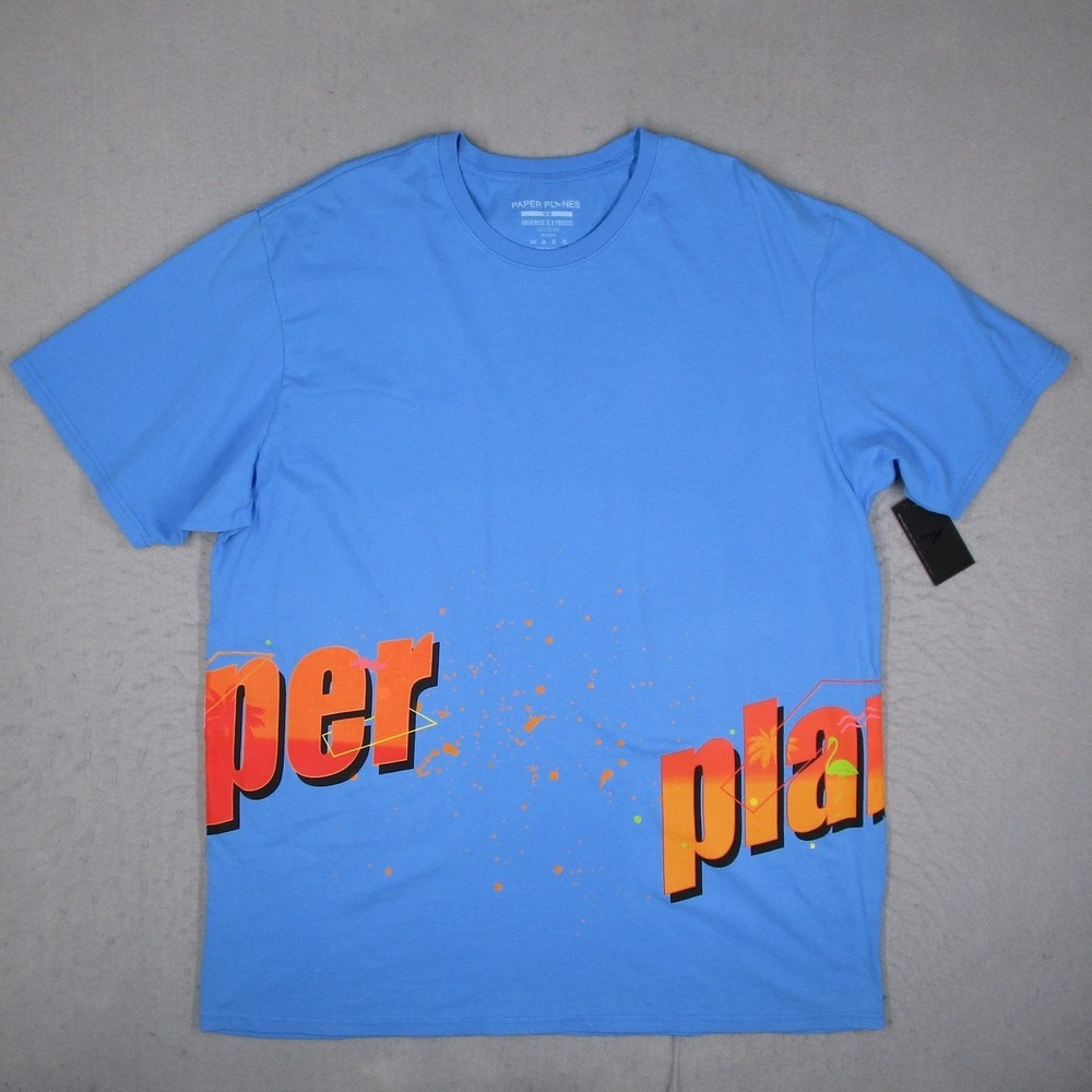 Paper Planes Azure Blue Graphic T-Shirt Mens 2XL New Retro Logo 200251-425-2XL
